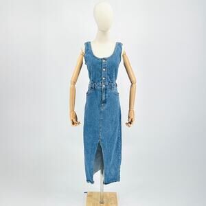 Regeneration Heavyweight Blue Denim Sleeveless Sexy Midi Pencil Dress Size M
